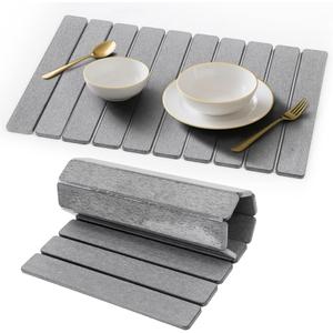 Stone Dish Drying Mat for Kitchen Counter - 24" x 16" Ultra Absorbent Diatomaceous Earth Mat, Fast Drying & Foldable Countertop Protector, Non-Slip Eco-Friendly Stone Mat for Dishes (Light Grey)