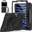 ROISKIN for iPad Pro 12.9 inch Case (6th/5th/4th/3rd generation)with Screen Protector for Kids, 360 Kickstand,Handle, Pencil Holder,Shoulder Strap[15ft Drop Protection]Heavy Duty Rugged 12.9 iPad Case (Ring Stand-Black)