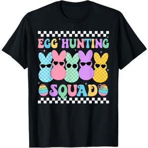 Happy Easter Bunny Egg Hunting Squad Crew Family Boy Girl T-Shirt (Black, L)