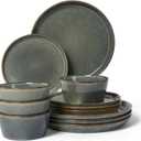 Pokini Dinnerware Sets, Microwave Safe Plates and Bowls Sets, Dishes Set for 4, Chip & Scratch Resistant Dinner Set, Reactive Glazed Farmhouse Dishware Sets, Green Wheat