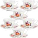 BTaT- Tea Cups and Saucers, Floral Design, Porcelain Tea Cup Sets, Dishwasher Safe, Set of 6, 8 oz, Mothers Day Gift