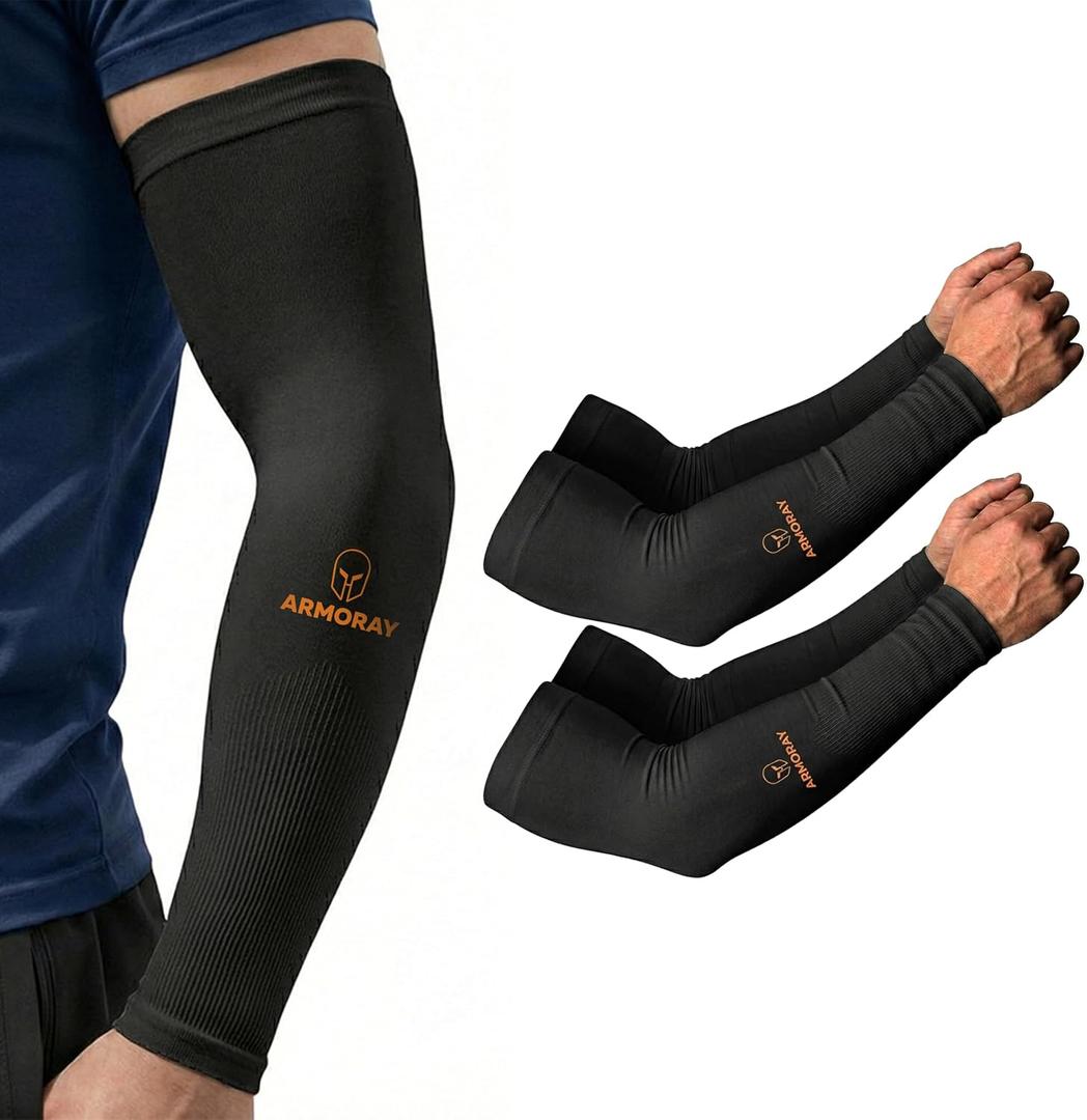 ARMORAY Arm Sleeves for Men and Women - UV Sun Protection Cooling Compression - Tattoo Cover Up Sleeve for Daily Wear & Work (Black)