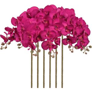 38 Inch Orchids Artificial Flowers 6 PCS Fake Orchids Velvet Silk Orchids Faux Orchid Flowers Long Stem Artificial Flowers for Tall Vase for Home Wedding Decoration(Fuchsia)