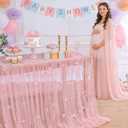LuoluoHouse Pearl Tulle Tablecloth 10ft Flower Pearl Table Runner Sheer Gauze Fabric Wedding Lace Kitchen Linen for Arch Bridal Shower Veil Baby Shower Sweetheart Table Decorations(Dusty Pink)