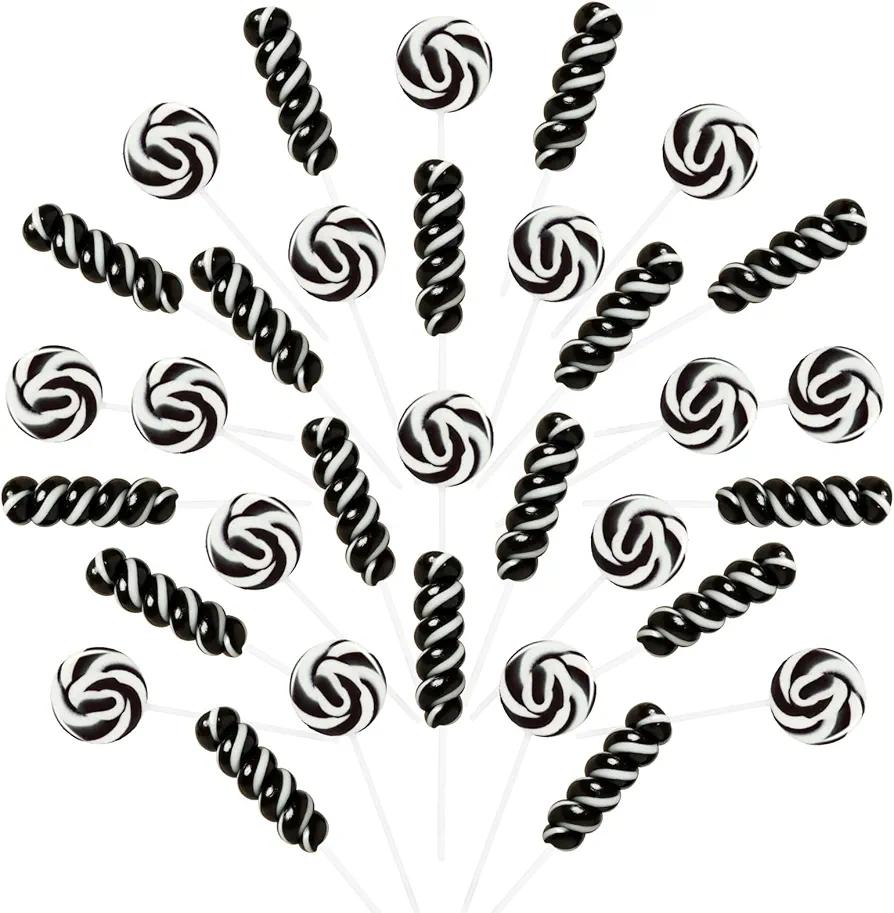 32 Counts Black White Twisty and Swirl Lollipops Blackberry Flavor, Individually Wrapped Lollipop Suckers Candy Bulk, Party Candy Buffet Lollipops Swirl, Halloween Treats Suckers