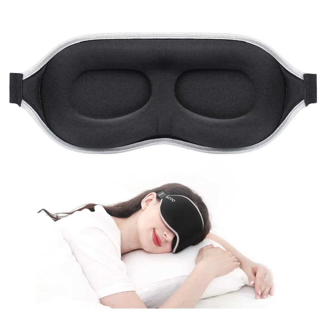 MZOO Luxury Sleep Mask for Back, Side Sleeper, Complete Light Blocking Sleeping Eye Mask Night Blindfold, 3D Zero Pressure & Spacious for Lash Extensions, Breathable Soft Eye Cover Flight Nap Travel Black