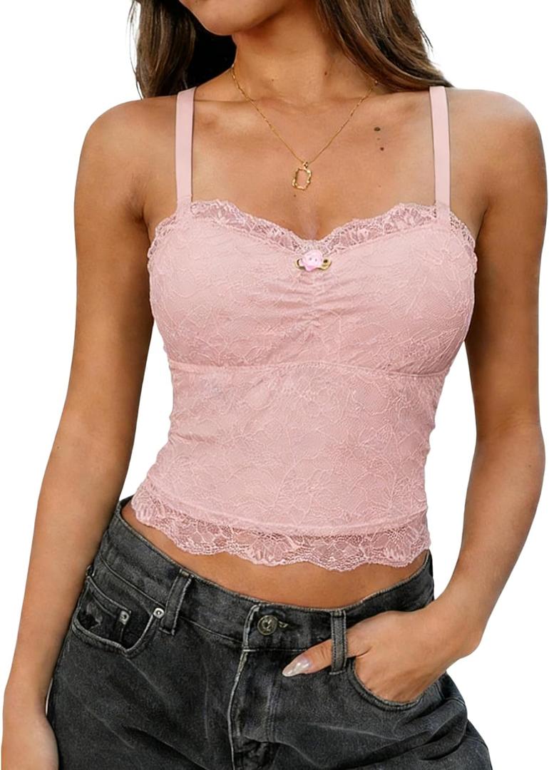 Avidlove Lace Camisole Tops Women Crop Top Ruched Tank Going Out Sexy Spaghetti Strap Cami Bralette
