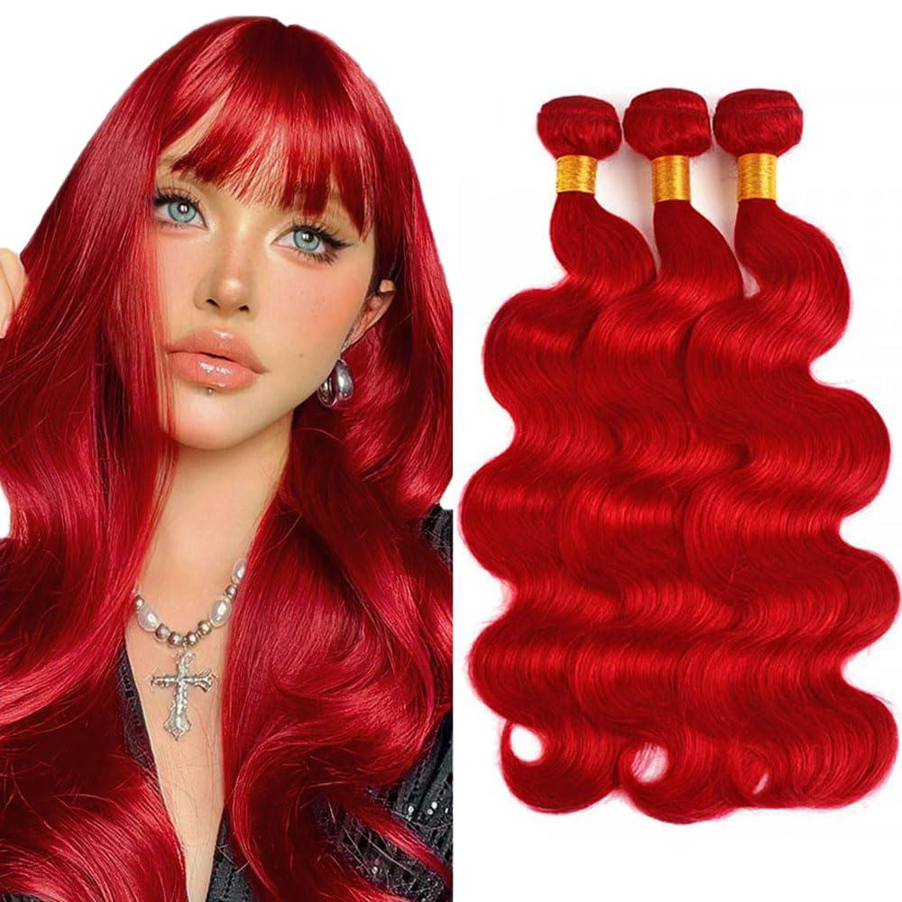 Fire Red Bundles Wine Red Body Wave Human Hair Bundles 12 14 16 Inch 8A Peruvian Virgin Remy Hair 3 Bundles/150g Double Weft Hair Extensions