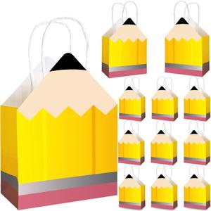 27pcs Back to School Teacher Gifts – Pencil Shaped Paper Bags Bulk, Welcome Candy Treat Boxes for Students, Classroom Party Decorations, Teacher Appreciation Week