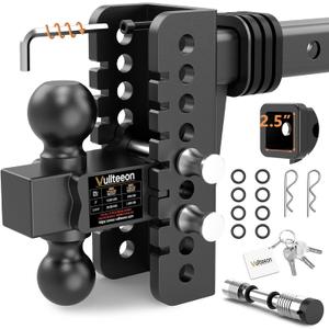 Adjustable Trailer Hitch, Drop Hitch for 2.5 Inch Receiver, Tow Hitch with 6 Inch Drop/Rise, 2" & 2-5/16" Ball Hitches for Trucks, 22,000 LBS GTW, Trailer Hitches with Anti-Theft Pin