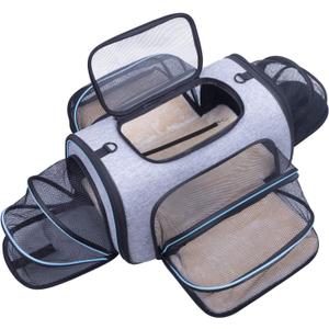 Siivton Pet Carrier Airline Approved, 4 Sides Expandable Cat Carrier Bag with Removable Fleece Pad, Large Soft Sided Pet Travel Carrier, Dog Carrier for Cats, Puppy and Small Dogs