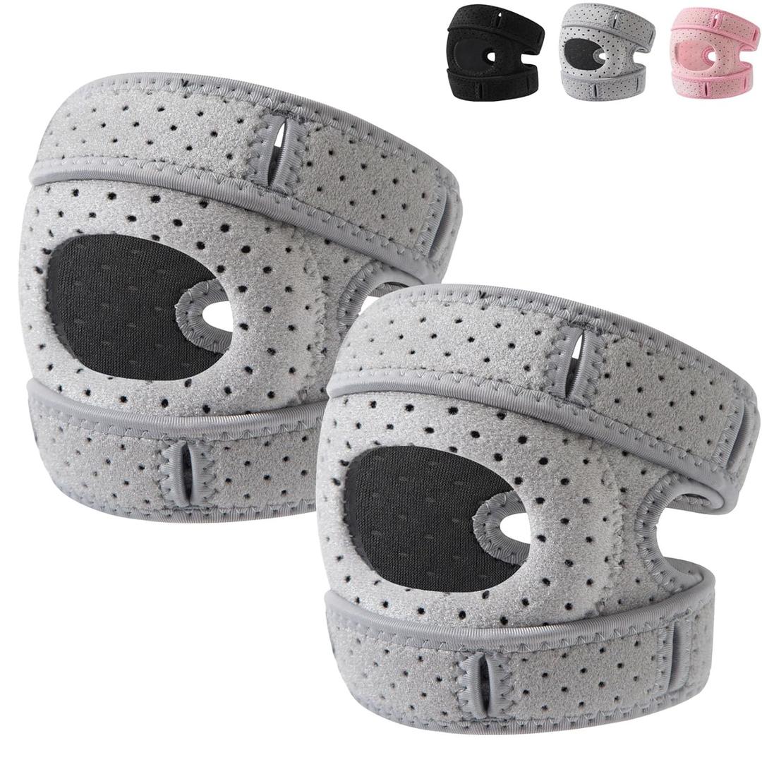 Relieflex Knee Brace,With Gel Padding,2PCS Knee Brace for Women Men,Pain Relief Adjustable Patellar Tendon Support Sleeves Brace Knee Joint Strap for Hiking,Tennis,Arthritis,Running,Football,Injury Recover(Grey,S/M)