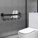 Munzong 18 Inch Shower Grab Bar w/Storage Shelf, Black Stainless Steel 2 in 1 Bathroom Balance Bar, Safety Hand Rail Support Senior Assist Bath Handle
