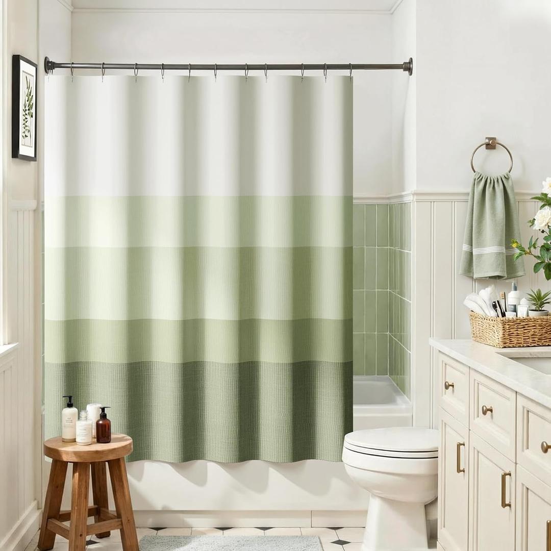 jinchan Ombre Forest Green Striped Shower Curtain Waterproof Fabric Bathroom Decor Minimalist Design Modern Neutral Gradual Color Water Resistant with 12 Metal Hooks 70x60 Inches