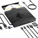 External CD DVD Drive for Laptop, USB 3.0 Ultra Slim 16mm CD Burner with 2 USB C Ports and 2 TF/SD Card Slots, DVD Player for Laptop Mac PC Windows 11/10/8.1/7 Linux OS