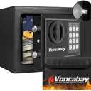 Voncabay Money Safe Box for Home with Sensor Light & Fireproof Money Bag - 0.23 Cubic Feet Security Safe Box with Digital Keypad, Keys & Pass Code Lock Black