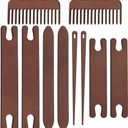AHANDMAKER 2 Sets Wood Knitting Loom Tool Kits 5 Pieces Knitting Weaving Loom Tools Shuttle Weaving Stick for Beginner Weaving DIY Craft Weaving Accessories