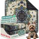 PUPIBOO Washable Pee Pads for Dogs and Cats - Super Absorbent Reusable Puppy Training Pads - 100% Waterproof, Leak-Proof & Non-Slip Whelping Pads for Pet Housebreaking (36 x 36 Inch (Pack of 2), Green Medallion)