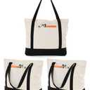 Lzerking Canvas Tote Bag with Zipper and External Pocket, 3 Pack Reusable Grocery Shopping Bags for Beach, Gift, DIY (Natural Color)