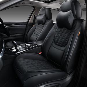 Black Car Seat Covers Front Pair, Breathable Leather Automotive Front Seat Covers with Headrest, Universal Automotive Vehicle Seat Cover for Most Sedan SUV Pick-up Trucks