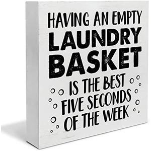Country Laundry Room Wood Box Sign Decor Desk Sign Having an Empty Laundry Basket Wooden Box Block Sign Rustic Home Shelf Wall Decoration