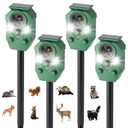 4-Pack Solar Powered Ultrasonic Animal Repeller, Outdoor Waterproof Deer Squirrel with Motion-Activated Sensor Strobe Light, for Cats, Raccoons, Skunks, Rabbits and More