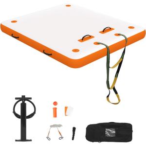 Inflatable Floating Dock Swim Air Platform, 6ft/8ft Inflatable Air Dock Platform Floating Island Raft with Non-Slip Surface, Island Raft Mat for Pool Beach Ocean (6*5.3ft Orange)