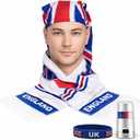 SIFRIMANIA England Team 4 Piece Fan Set Fleece Scarf Multifunction Bandana Silicone Bracelet and Face Paint Soccer Accessories for International Football Event Game Day