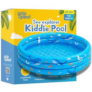 Inflatable Kiddie Pool for Toddlers, 48"X12" Round Plastic Blow Up Kids Swimming Pool, Outdoor Water Play, Ball Pit Toys for Kids Age 2 3 4 5, Summer Essential Baby Splash Pools with Cushioned Floor