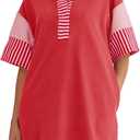 Wenrine Women's Polo V Neck T Shirt Dress Casual Summer Oversized Color Block Short Sleeve Sweatshirt Mini Dresses (L)