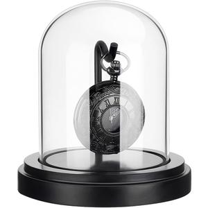 PH PandaHall 3x4 inch Pocket Watch Display Case Watch Glass Display Dome Cloche, Black Dome Cloche Wooden Base with Metal Hook for Pocket Watch Medals Collectibles Photos Ornaments