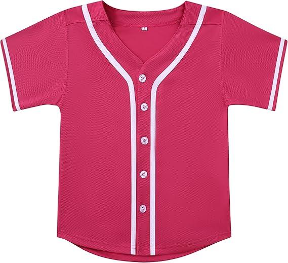 Youth Button Down Plain Baseball Jersey, Blank Softball Team Uniform, Hip Hop Hipster Short Sleeve Active Shirts, Size: 10 Years
