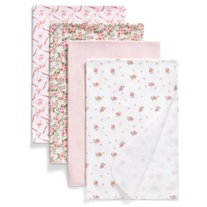 Delta Children 100% Cotton Flannel Baby Receiving Blankets for Girls and Boys  30x30 Inches (Pack of 4), Pink Floral