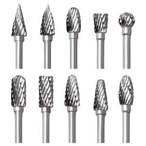 Tungsten Carbide Rotary Burr Set for Dremel, 10PCS Carbide Double Cut Carving Burr Bits with 1/8 Shank Rotary Tool Accessories for Woodworking, Engraving, Drilling, Steel Metal Working