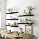 24 Inch Black Wood Floating Shelves for Wall Rustic Wall Shelf for Bedroom Living Room Set of 4, 24Incn