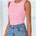 ZESICA Womens Summer Tank Tops 2026 Sleeveless Crewneck Knit Slim Fitted Side Ruched Casual Basic Shirt (L)