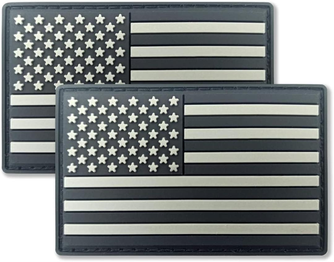QQSD Black US American Flag Patch USA Tactical Military Patch - PVC Hook and Loop Fastener Patch, 2 Pack