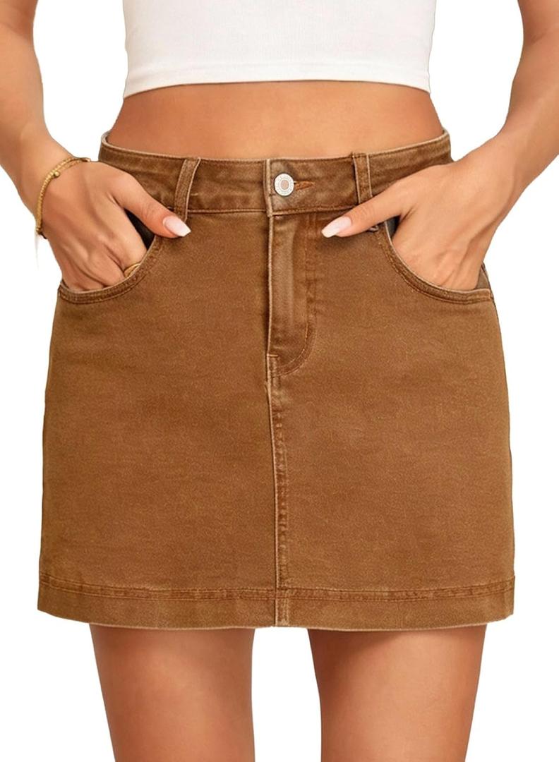 Sidefeel Skorts for Woman Jean Skirt High Waisted Stretchy Denim Skort Mini Skirts with Pockets