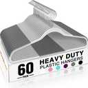 HOUSE DAY Heavy Duty Plastic Hangers 60 Pack, Non Slip Clothes Hangers with Rubber Pads and 360 Hook - Thin 0.2 Inch, Space Saving Coat Hanger Grey, Closet Organizer for Shirt, Pants, Suit, Skirt