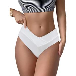 YELAIVP Women's V Cut Bikini Bottom Cheeky High Waisted High Cut Swimsuit Bathing Suit Bottoms (White)