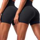 voenxe High Waisted Biker Shorts Women,6" Tummy Control Workout Gym Soft Shorts for Yoga Running,Spandex No Front Seam, 2 Pack (Black) M