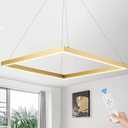 Modern LED Pendant Light, Gold LED Chandelier 24" Rectangle Chandelier for Dining Room Dimmable Modern Chandelier Flush Mount Pendant Light for Living Room Kitchen Office, 3000-6500K (Gold: Square 23.62")