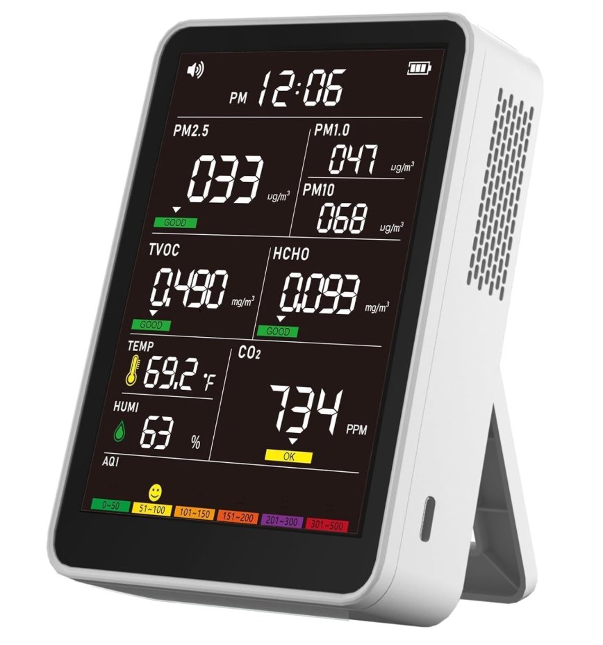 Professional Indoor Air Quality Monitor with AQI Alerts, Portable RealTime Detector for Home, Car, Plants & Pet