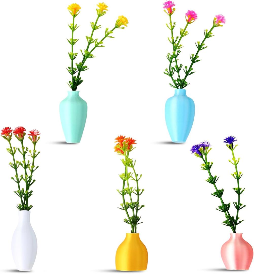 2 x 5pcs Mini Vase Magnets for Fridge, Cute Mini Magnetic Vases Funny Tiny 3D Plant Vase Decorations with Artificial Flowers for Home Office Kitchen Refrigerator Locker Decor