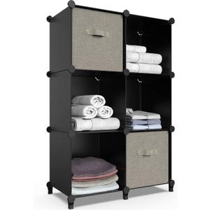 6-Cube Storage Organizer, Closet Organizer Storage Cabinet Shelf Bookcase Bookshelf with Metal Hammer, Storage Cubes Organizer Cabinet for Kids, Closet, Bedroom, Bathroom(11.8x11.8x11.8 inch)Black