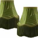 Fumete 2 Pcs 5 x 10 x 7.5 Inch Green Scalloped Lamp Shades with Fringe Trim Vintage Victorian Bell Lampshades Replacement Fabric Natural Tapered Lampshades Decor for Wall Sconce Pendant Light