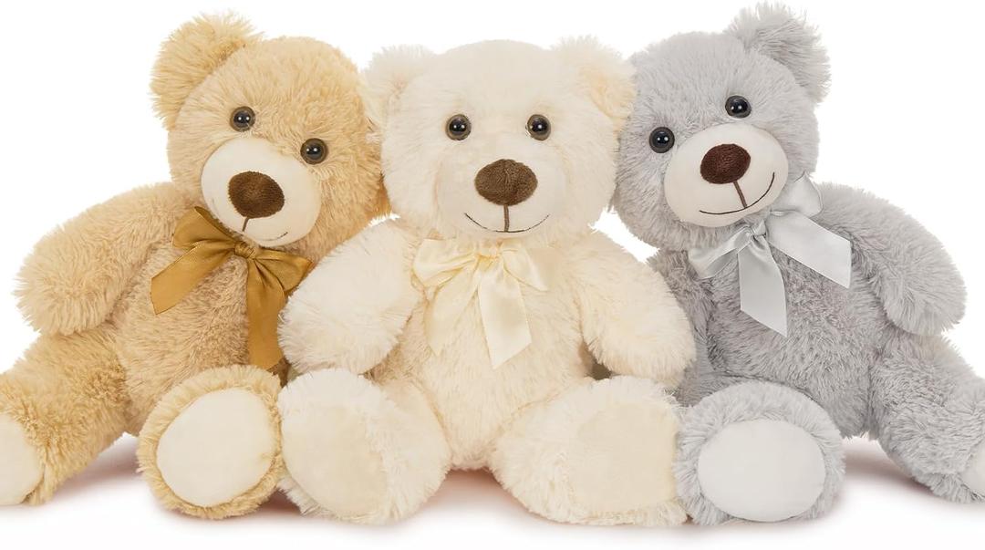 MaoGoLan 2 Pieces Bulk Teddy Bears Stuffed Animals Baby Shower, Soft Small Stuffed Teddy Bears in Bulk, 13.5" Cuddly Mini Bears Centerpiece,Wedding,Party,Engagement,Beige,Gray