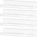 Yieach Clear Acrylic Shelf 15" Invisible Floating Wall Ledge Bookshelf, Kids Book Display Shelves Wall Mounted (15 Inch 4Pack)