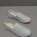 FEVERSOLE Women's Fashion Slip-On Sneaker Casual Flat Loafers (9, White Glitter)