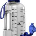 AQUAFIT 1 Gallon Water Bottle with Time Marker - Straw & Chug Lid - BPA Free Gym Water Bottle with Straw - Big Gallon Jug (Clarity, 128 oz - 2in1 Lid)